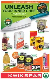 KwikSpar catalogue Page 1: Hulett's White Sugar €56,99, Koo Baked Beans in Tomato Sauce €30,00