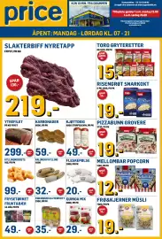 Price Lagerbutikk kundeavis Side 1: Falukorv Kylling €32,00, Kjøttdeig storfe & svin €49,00