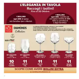 Volantino Carrefour Pagina 26: Set 2 calici vino rosso/cocktail €11,00, Set 2 calici vino bianco/drink €11,00