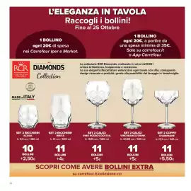 Volantino Carrefour Market Pagina 28: Set 2 calici vino rosso/cocktail €11,00, Set 2 calici vino bianco/drink €11,00