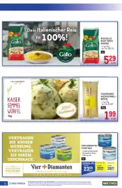 Metro Flugblatt Seite 12: Vier Diamanten Thunfisch €23,09, Riso Gallo Risottoreis Arborio €5,29