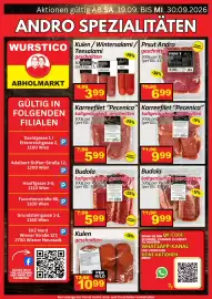 Wurstico Flugblatt Seite 1: Budola kaltgeräuchert, geschnitten €9,99, Karreefilet "Pecenica" €5,99