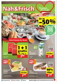 Nah&Frisch Flugblatt woche 40 Seite 1: Kärntnermilch Drautaler €1,69, Loidl Käswurst im Pfeffermantel €1,99