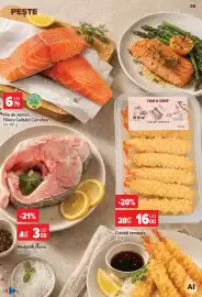 Catalog Carrefour săptămâna 39 Pagină 38: Fish & Crisp creveți tempura €16,00, Medalion Novac €3,69