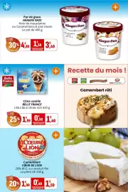 Catalogue Coccinelle Express page 14: Cœur de Lion Camembert €1,59, Belle France Cônes Vanille €1,49