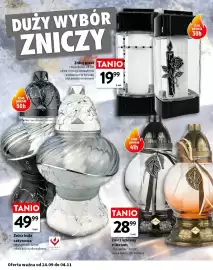 Intermarche gazetka Strona 4: Znicz kula satynowa Sadowscy €49,99, Znicz szklany z liściem Max-Pol €28,99