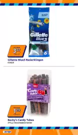 Action Flugblatt woche 39 Seite 17: Gillette Blue3 Rasierklingen €3,37, Becky's Candy Tubes €1,29