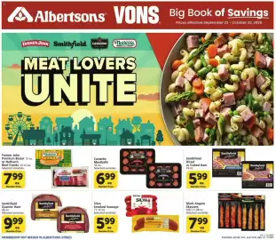 Vons weekly ad Page 1: Smithfield quarter ham €9,99, Carando meatballs €6,99