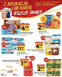 Społem Częstochowa gazetka tydzień 39 Strona 1: Kawa Cappuccino Mokate €4,49, Lody Big Milk €11,49