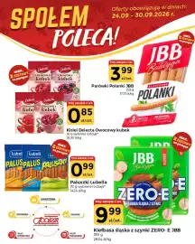 Społem Częstochowa gazetka tydzień 39 Strona 3: Kiełbasa śląska z szynki ZERO-E JBB €9,99, Parówki Polanki JBB €3,99