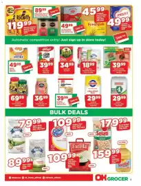 OK Grocer catalogue Page 5: Super White Instant Maize Porridge €18,99, King Korn Mabele Meal €39,99