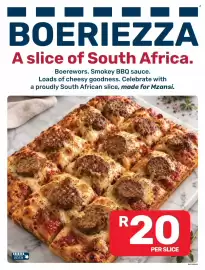 Pick n Pay catalogue Page 5: BOERIEZZA A slice of South Africa. Boerewors. Smokey BBQ sauce. Loads of cheesy goodness