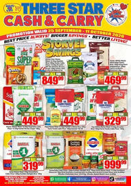 Three Star Cash and Carry catalogue Page 2: Papa Maize Meal Farmer's White Rice Farm Foods Cake Flour Sunstar Oil Slt €449,99