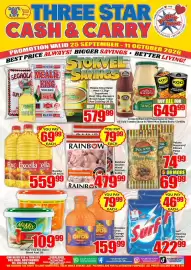 Three Star Cash and Carry catalogue Page 1: Mr Mix/Vita Sun Dairy Blend Assorted €109,99, Surf Washing Powder €42,99