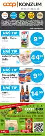 Konzum leták Strana 1: Lexa Coffee Brazílie zrnková káva €649,00, Mléko Tatra polotučné €9,90