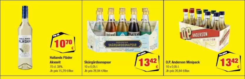 Calle reklamblad Sida 16: Skärgårdssnapsar €13,42, O.p. anderson minipack €13,42