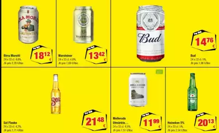 Calle reklamblad Sida 29: Melleruds utmärkta pilsner €11,99, Heineken 5% €20,13