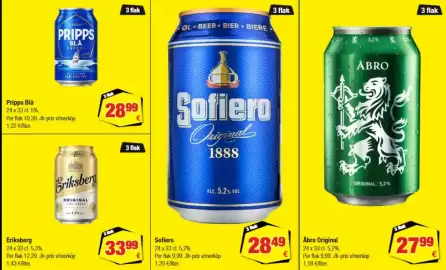 Calle reklamblad Sida 31: Pripps Blå €28,99, Eriksberg original ljus lager €33,99