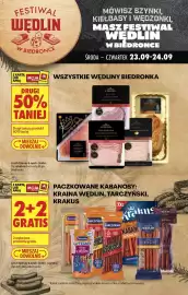 Biedronka gazetka tydzień 39 Strona 1: Wszystkie wędliny Biedronka, Paczkowane kabanosy: Kraina Wędlin, Tarczyński, Krakus