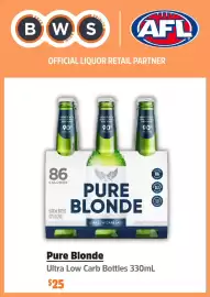 BWS catalogue Page 5: Pure Blonde Ultra Low Carb Bottles €25,00