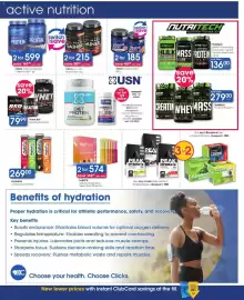 Clicks catalogue Page 46: Clicks Creatine Boost €185,00, SaltWTR Daily Electrolyte Drink Variety Pack 20 Sachets €574,00