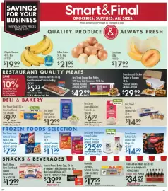Smart & Final weekly ad Page 1: First Street Beer Battered Onion Rings €7,99, Tyson buffalo style chicken hot wings €14,99