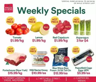 WHOLEFARMS catalogue week 39 Page 1: Porterhouse (New York) €15,99, Blue Wave Raw Prawn 21/25 Tail On €12,99