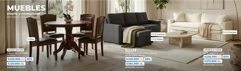 Catálogo Paris Página 9: Miller - sarah jurega de comedor €299.990,00, Sfota segovia lino €539.990,00