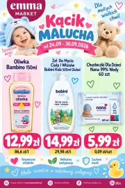EMMA market gazetka tydzień 39 Strona 1: Oliwka Bambino €12,99, Żel do mycia ciała i włosów Bobini Kids €14,99