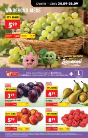 Biedronka gazetka tydzień 39 Strona 33: Malina polska, opak €8,99, Winogrono jasne na wagę €5,99