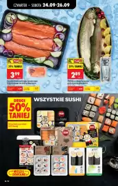 Biedronka gazetka tydzień 39 Strona 42: Świeży pstrąg tęczowy patroszony Marinero €2,89, Wszystkie sushi