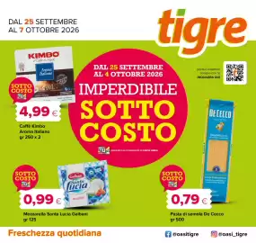 Volantino Tigre Pagina 1: Caffè Kimbo Aroma Italiano €4,99, Mozzarella Santa Lucia Galbani €0,99