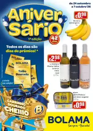Folheto Bolama Página 1: V. maduro monte velho branco tinto rosé €2,98, Atum bom petisco em óleo vegetal €0,98