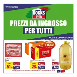Volantino Docks Cash&Carry Pagina 1: Olio di Semi di Girasole DAVID €15,90, Coca Cola Classica, Zero e Fanta €4,10