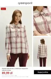 Greenpoint gazetka tydzień 39 Strona 6: Stylowa biała bluzka z ozdobnym wiązaniem nadruk w kratę Greenpoint €89,99