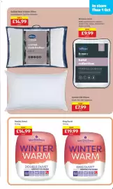 Aldi leaflet week 40 Page 5: Silentnight quilted duck feather pillow €14,99, Silentnight mattress protector €9,99