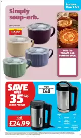 Aldi leaflet week 40 Page 9: = Simply soup-erb. Soup Mug/Bowl Choose from various designs. ONLY £2.99 each SAVE OVER 35 % ON