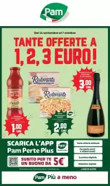 Volantino Pam Pagina 1: Passata di pomodoro Mutti €1,00, Prosecco DOC Extra Dry Le Calleselle €3,00