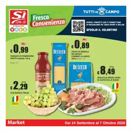Volantino Sì con te Market Pagina 1: Passata di pomodoro Mutti €0,99