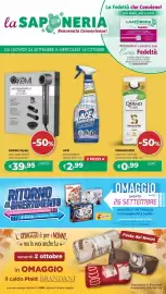 Volantino La Saponeria Pagina 1: ACE sgrassatore €2,99, Dermomed sapone liquido ecoricarica €0,99
