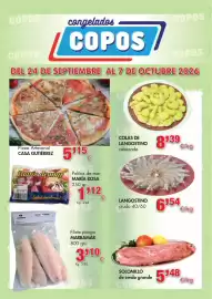 Catálogo Congelados Copos Página 1: Langostino crudo 40/60 €6,54, Pizza Artesanal Casa Gutiérrez €15,00