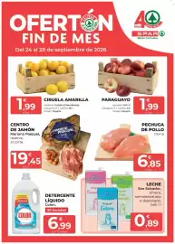 Folleto SPAR Gran Canaria Página 1: Origen - ciruela amarilla €1,99, Mariano pascual - centro de jamón €19,45