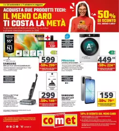 Volantino Comet Pagina 1: Hisense Lavatrice WF3S1243BW3 €224,99, Samsung Mini LED TV 55" UHD 4K €299,50