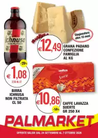 Volantino Palmarket Pagina 1: Grana Padano €12,49, Birra Ichnusa non filtrata €1,08