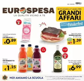 Volantino Eurospesa Pagina 1: Latte uht parzialmente scremato Lattebusche €0,89, Succoso San Benedetto assortito €1,25
