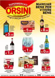 Volantino Orsini Market Pagina 1: Biscotti Mulino Bianco €1,99, Birra Bavaria Premium €0,99