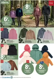 Folheto E.Leclerc Página 4: Casaco sherpa senhora/homem €9,95, Tissaia basics colete menino/menina €7,95
