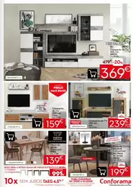 Folheto Conforama Página 9: Compacto de TV LEO €239,70, Mesa de centro elevável convertível em mesa de jantar vegas €199,00
