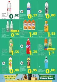 Folleto HiperDino Página 32: Lanjarón agua mineral natural €0,62, Clipper refresco de fresa, fresa zero o manzana €1,35