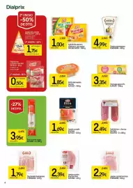 Folleto Dialprix Página 4: Ferrarini mortadela bolognesa €1,79, Revilla salchichón o chorizo lonchas €0,50